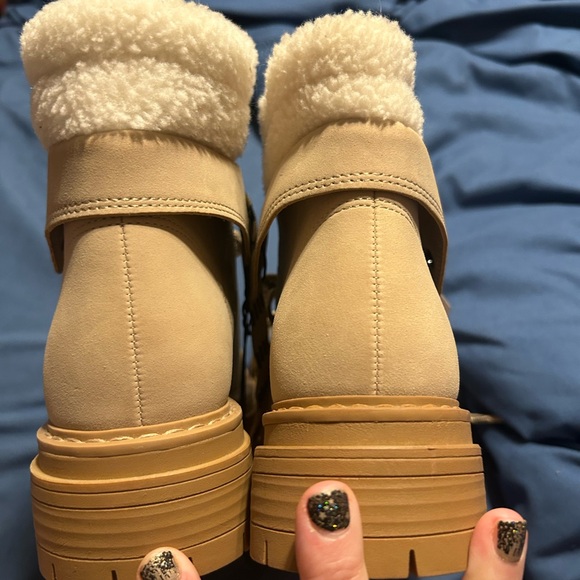 Time and Tru Camel Lace-Up Boots with Faux Fur - Picture 2 of 6